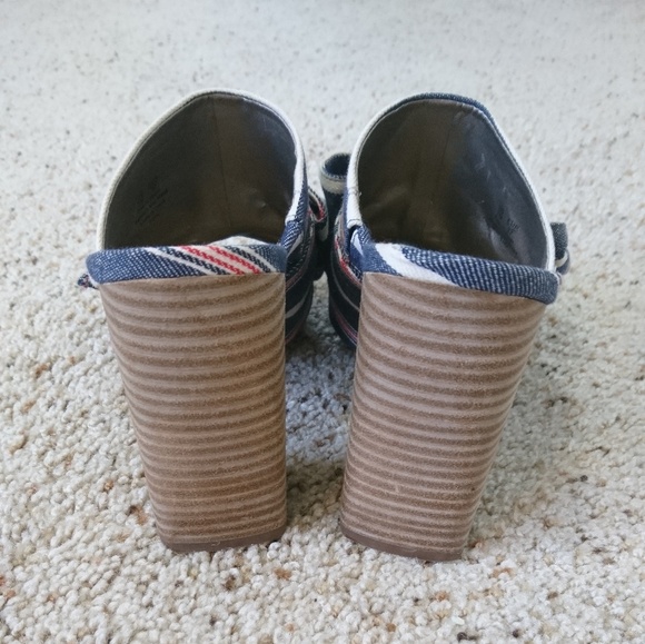 Sam Edelmann Yumi Block Heel Denim Striped Mules - Picture 5 of 8